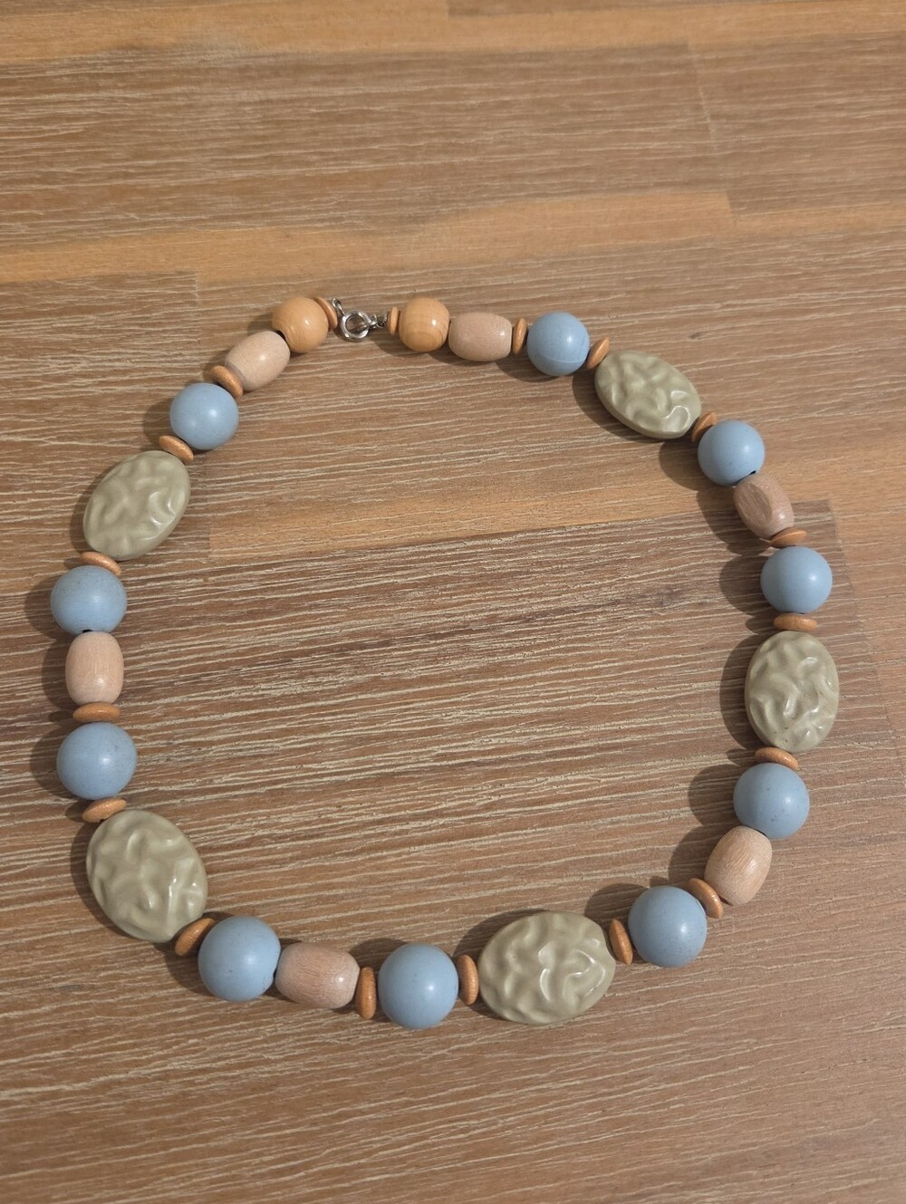 Pastel Blue and Beige Beaded Women's Necklace
